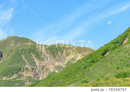 初夏の坊ガツルから見たくじゅう連山と月　大分県 78508797