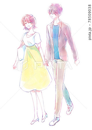 幸せそうにデートするカップルのイラスト素材