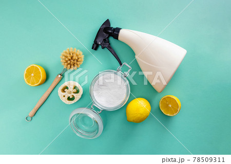 Flat lay composition with natural items for kitchen and home cleaning. Flat lay composition with natural items for kitchen and home cleaning. 78509311