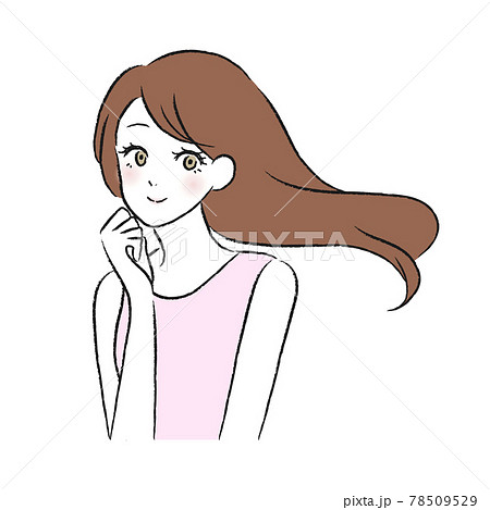 女性 笑顔 なびく髪のイラスト素材