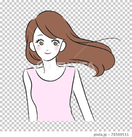 女性 笑顔 なびく髪のイラスト素材
