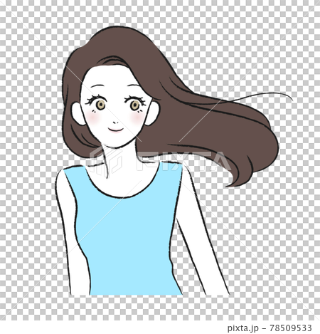 女性 笑顔 なびく髪のイラスト素材