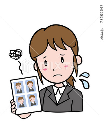 証明写真の仕上がりに不満な女性のイラスト素材