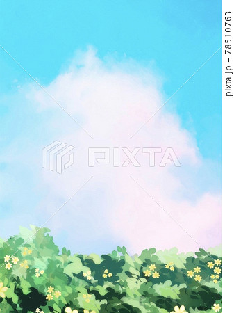 幻想的なピクニック日和の青空の風景 縦長のイラスト素材