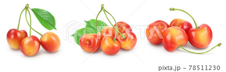 yellow-red sweet cherry isolated on white background with full depth of field, Set or collection yellow-red sweet cherry isolated on white background with full depth of field, Set or collection 78511230