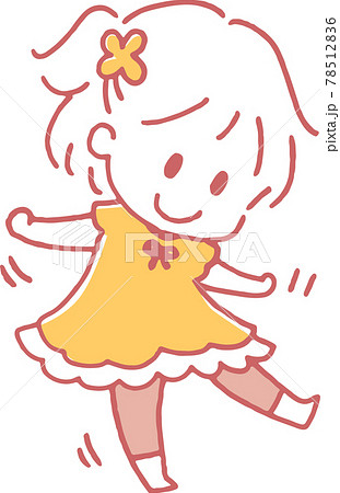 ゆらゆらしながら片足で立つ子供のかわいらしいマンガ風イラストセット 線画色ピンク のイラスト素材