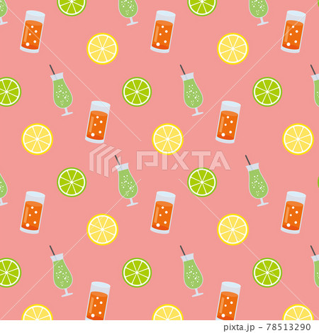 レモンやライム カクテルのシームレスパターンのイラスト素材