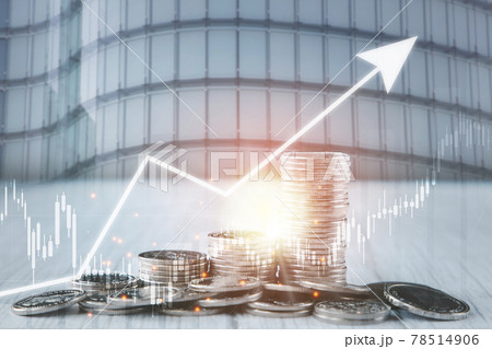 Double exposure of coins on the white background for finance and banking and Money spending planning, and investment budget, Business saving money concept, Copy space 78514906
