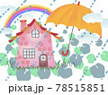 お天気雨と傘と虹。えんとつがあるレンガの可愛い家 78515851