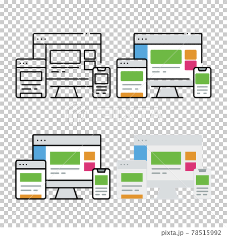 適用於 PC、平板電腦和智慧型手機的響應式設計 - 手繪、基本線條和平面著色集 適用於 PC、平板電腦和智慧型手機的響應式設計 - 手繪、基本線條和平面著色集 78515992