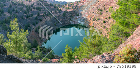 Reforestation in former open pit mine area, panoramic view Reforestation in former open pit mine area, panoramic view 78519399