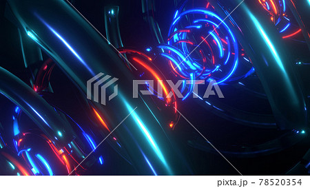 赤と青の発光リング かっこいいサイバー空間 別verあり のイラスト素材
