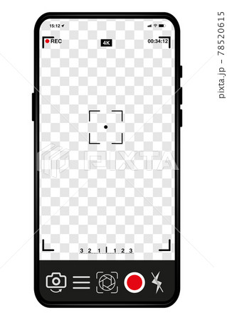Smartphone camera interface. Video and photo recording of mobile applications, application for displaying the phone on the screen, viewfinder on the black screen, interface buttons. Vector Smartphone camera interface. Video and photo recording of mobile applications, application for displaying the phone on the screen, viewfinder on the black screen, interface buttons. Vector 78520615