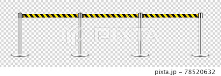 Realistic retractable belt stanchion on transparent background. Crowd control barrier posts with 78520632