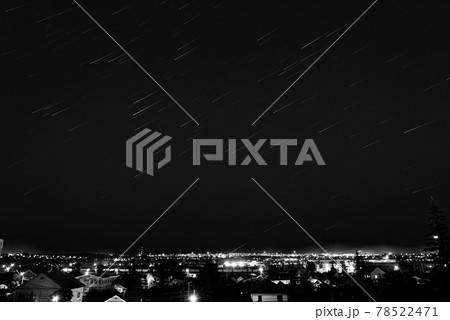 Star trails, movement of stars over a provincial Russian town Star trails, movement of stars over a provincial Russian town 78522471