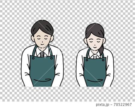 お辞儀をする　エプロン姿の店員　いらっしゃいませ　スーパー　飲食店　イラスト素材 78522967