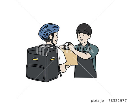 フードデリバリー　配達員　男性　荷物を渡す飲食店の店員　イラスト素材 78522977