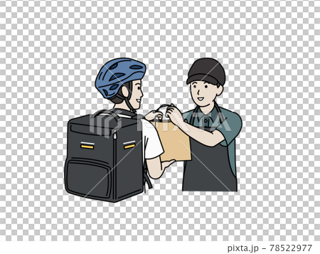 フードデリバリー　配達員　男性　荷物を渡す飲食店の店員　イラスト素材 78522977
