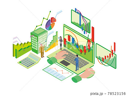株式売買と企業分析のアイソメトリックイラスト 78523156