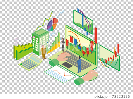株式売買と企業分析のアイソメトリックイラスト 78523156