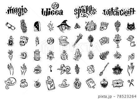 Mysticism witchcraft occult hand drawn icon illustration set Mysticism witchcraft occult hand drawn icon illustration set 78523264