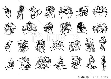 Mysticism witchcraft occult hand drawn icon illustration set Mysticism witchcraft occult hand drawn icon illustration set 78523265