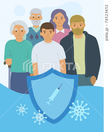 A family of three generations under the reliable protection of a vaccine against the virus. Covid 19 vaccination concept A family of three generations under the reliable protection of a vaccine against the virus. Covid 19 vaccination concept 78523652