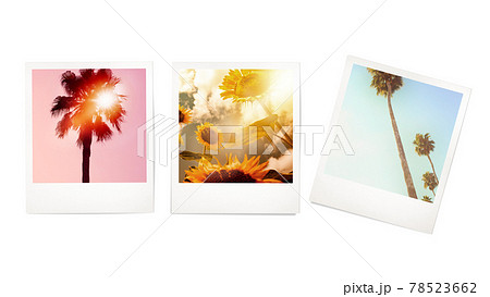 夏のイメージ素材 ポラロイド写真風のイラスト素材