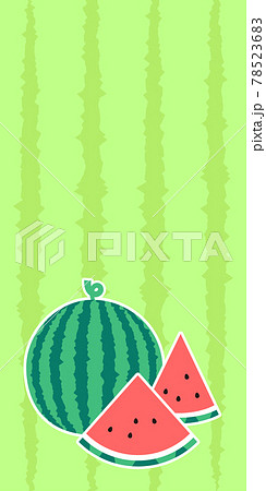 まるごと スライス西瓜と西瓜の皮の模様背景のシンプルなイラスト暖簾のイラスト素材