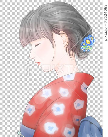 和風 掛け軸 女性の横顔 横向き 白い 黒の模様 浴衣の女性のイラスト素材 [79010459] - PIXTA