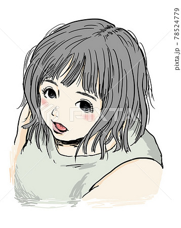 舌を出してるぽっちゃり女子のイラスト素材