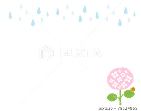かわいい紫陽花とカタツムリと雨のフレーム アジサイ 夏 梅雨 手書きイラストのイラスト素材