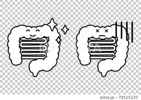 ヒトの腸と顔（モノクロ）のイラスト素材 [78525220] - PIXTA