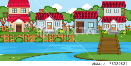 Horizontal scene with many houses and river Horizontal scene with many houses and river 78526325