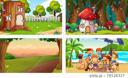 Four different scenes with children cartoon character Four different scenes with children cartoon character 78526327