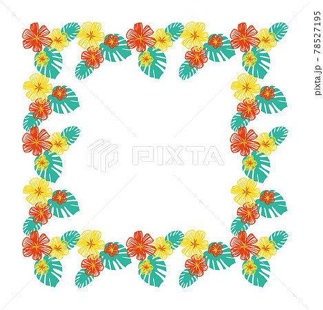 モンステラと元気な夏カラーのお花フレーム 78527195