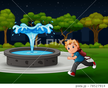 The school boy running in the park landscape The school boy running in the park landscape 78527914