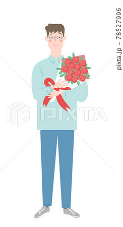 バラの花束を持った男性のイラスト素材