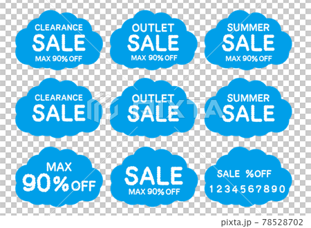 青色の雲に白色の文字のセールのベクター素材セット 78528702