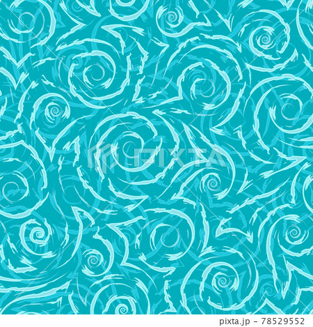 Vector turquoise geometric seamless pattern of flowing spirals curls and corners.Vector nautical geometric seamless texture of smooth and broken lines.Stylized turquoise pattern of water flow or waves 78529552