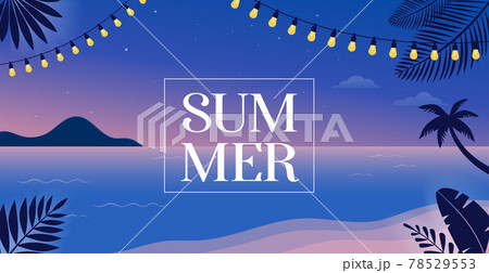 Summer time fun concept design. Creative background of landscape, night, evening panorama of sea and Summer time fun concept design. Creative background of landscape, night, evening panorama of sea and 78529553