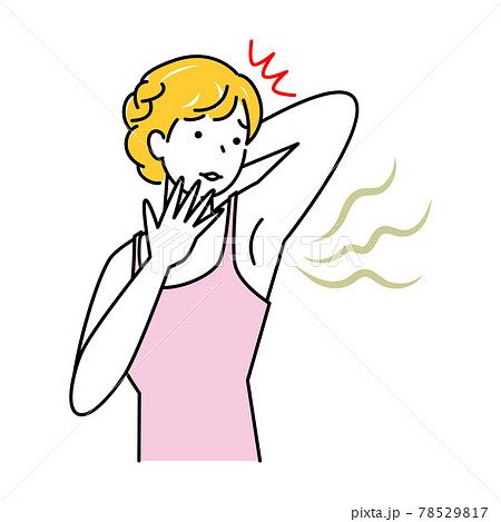 不快な脇の下の臭い わきが を気にする可愛い女性 イラスト シンプル ベクターのイラスト素材
