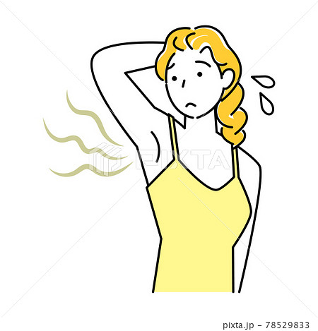 不快な脇の下の臭い(わきが)を気にする可愛い女性 イラスト シンプル ベクター 78529833