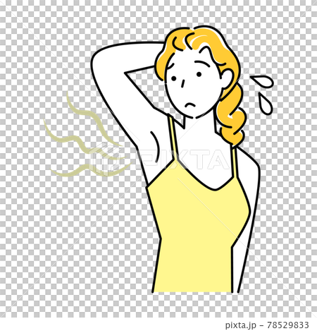 不快な脇の下の臭い(わきが)を気にする可愛い女性 イラスト シンプル ベクター 78529833