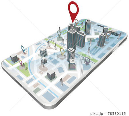 スマートフォン　マップアプリでルート検索イメージ　右　ベクターイラスト 78530116