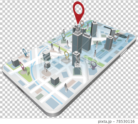 スマートフォン　マップアプリでルート検索イメージ　右　ベクターイラスト 78530116