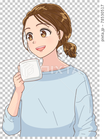 コップで飲み物を飲む若い女性 コップで飲み物を飲む若い女性 78530517