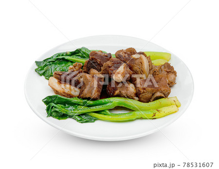 Baked Pork Ribs with dish isolated on white background ,include clipping path Baked Pork Ribs with dish isolated on white background ,include clipping path 78531607