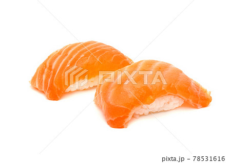 Salmon sushi nigiri isolated on white background, Japanese food 78531616