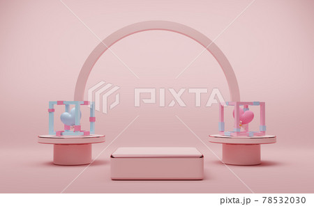 Podium empty with two heart shaped balloon in box in pink pastel composition valentine's day concept ,abstract showcase background ,3d illustration or 3d render Podium empty with two heart shaped balloon in box in pink pastel composition valentine's day concept ,abstract showcase background ,3d illustration or 3d render 78532030